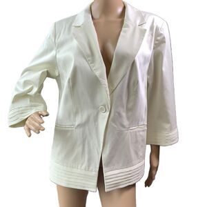 Rlz White 1 Button Notched Lapel 3/4 Sleeves Single Breasted Pleats Blazer Large